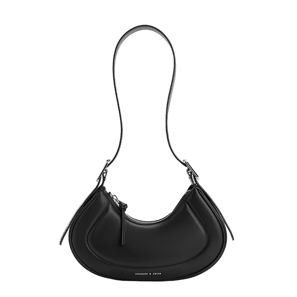 Túi Đeo Vai Nữ Charles & Keith CNK Petra Curved Shoulder Bag Black CK2-20271258 Màu Đen