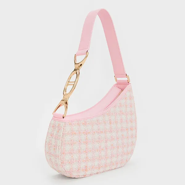 Túi Đeo Vai Nữ Charles & Keith CNK Tweed Asymmetrical Shoulder Bag Pink CK2-20160105-1 Màu Hồng