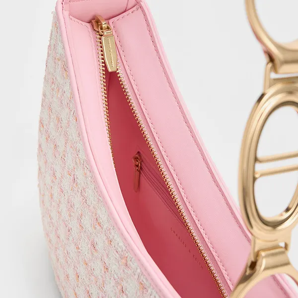 Túi Đeo Vai Nữ Charles & Keith CNK Tweed Asymmetrical Shoulder Bag Pink CK2-20160105-1 Màu Hồng