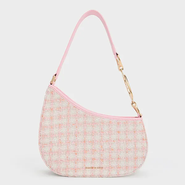 Túi Đeo Vai Nữ Charles & Keith CNK Tweed Asymmetrical Shoulder Bag Pink CK2-20160105-1 Màu Hồng