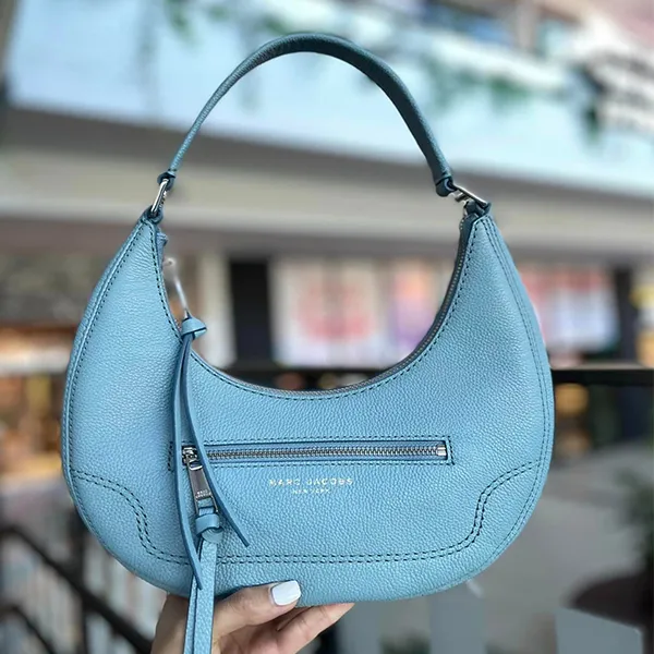 Túi Đeo Vai Nữ Marc Jacobs Small Leather Crescent Shoulder Bag In Azure Blue Màu Xanh Da Trời - Túi xách - Vua Hàng Hiệu