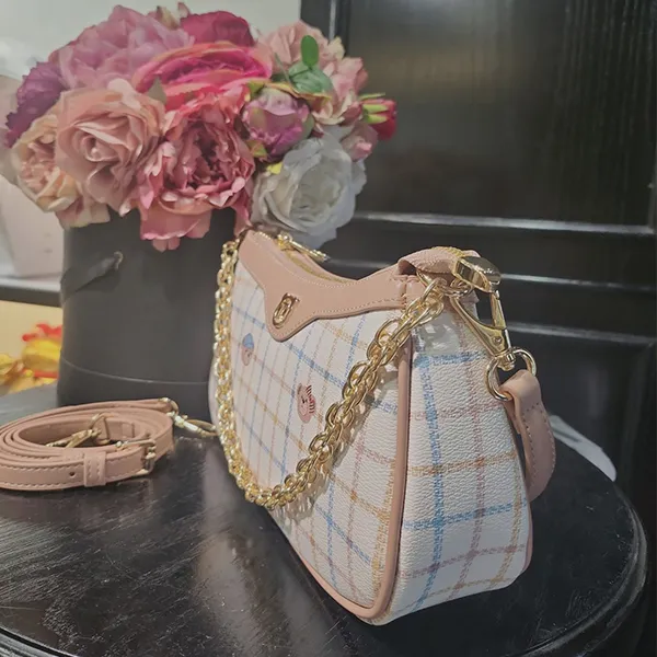 Túi Đeo Vai Nữ TTWN BEAR Họa Tiết Kẻ TN3221 Màu Trắng Nâu