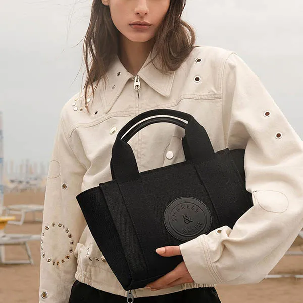 Túi Tote Nữ Charles & Keith CNK Canvas Bag Black 3078219 Màu Đen