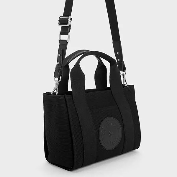 Túi Tote Nữ Charles & Keith CNK Canvas Bag Black 3078219 Màu Đen