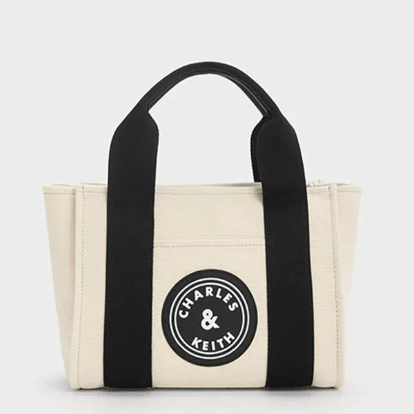Túi Tote Nữ Charles & Keith CNK Canvas Contrast-Trim Bag Multi 30782192 Màu Trắng Đen