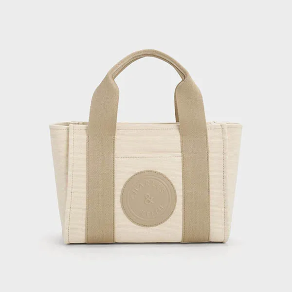 Túi Tote Nữ Charles & Keith CNK Canvas Contrast-Trim Bag Taupe 30782192 Màu Kem Nâu