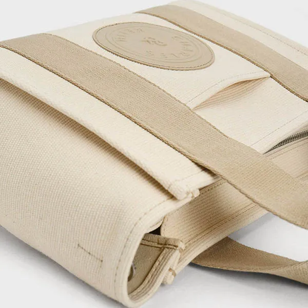 Túi Tote Nữ Charles & Keith CNK Canvas Contrast-Trim Bag Taupe 30782192 Màu Kem Nâu