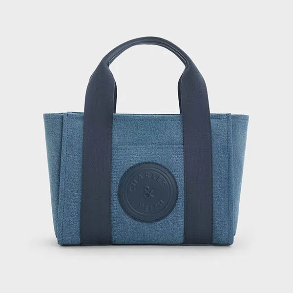 Túi Tote Nữ Charles & Keith CNK Denim Contrast Trim Bag Blue 30782192 Màu Xanh