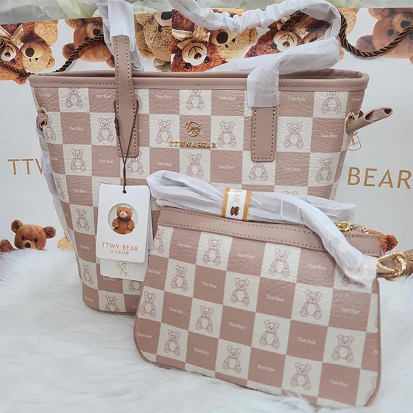 Túi Tote Nữ TTWN BEAR Kẻ Caro TN2841 Màu Hồng (Kèm Túi Nhỏ)
