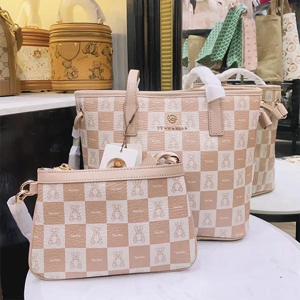 Túi Tote Nữ TTWN BEAR Kẻ Caro TN2841 Màu Hồng (Kèm Túi Nhỏ)