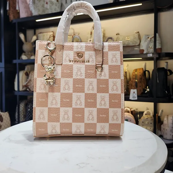 Túi Tote Nữ TWN BEAR TN2844 Caro Hồng Trắng