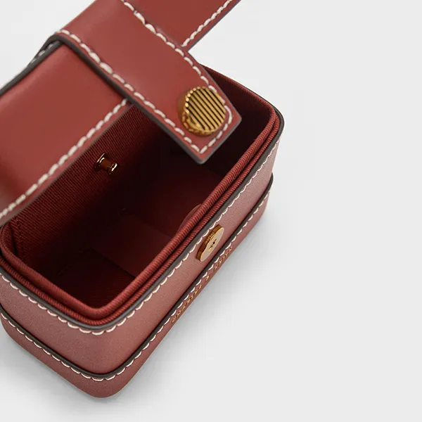 Túi Xách Nữ Charles & Keith CNK Mini Bronte Contrast Trim Top Handle Bag 51210040 Màu Nâu