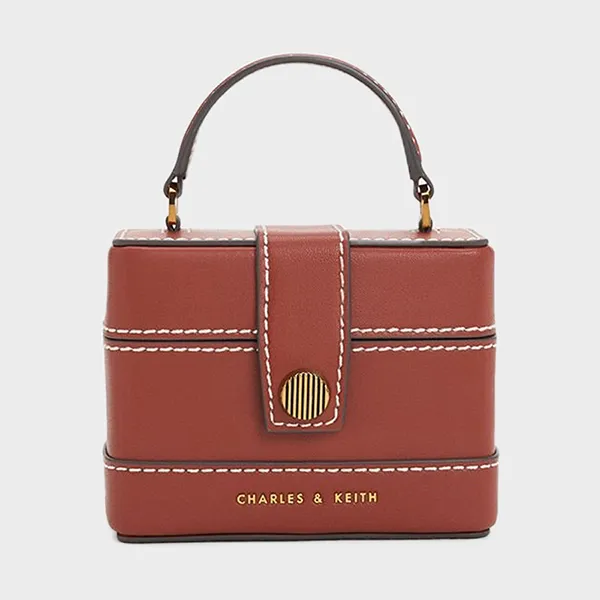 Túi Xách Nữ Charles & Keith CNK Mini Bronte Contrast Trim Top Handle Bag 51210040 Màu Nâu