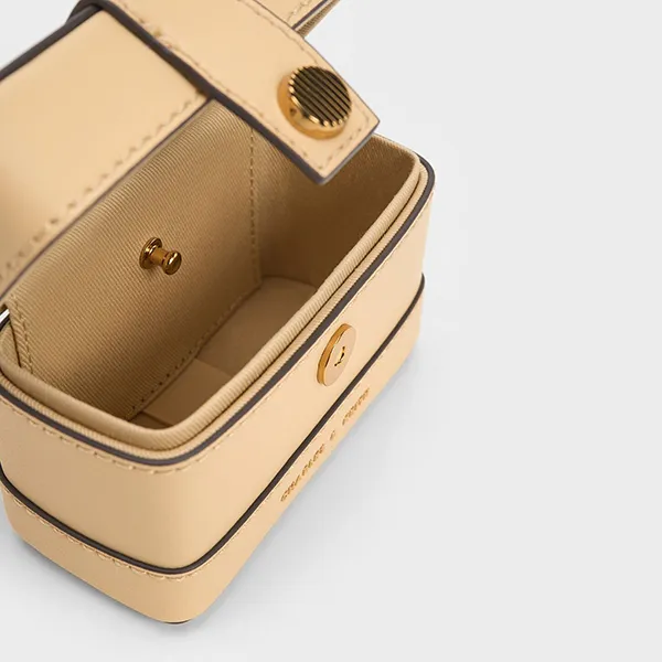 Túi Xách Nữ Charles & Keith CNK Mini Bronte Contrast Trim Top Handle Bag 51210040 Màu Beige
