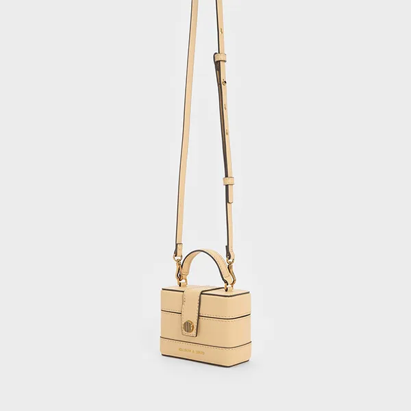 Túi Xách Nữ Charles & Keith CNK Mini Bronte Contrast Trim Top Handle Bag 51210040 Màu Beige