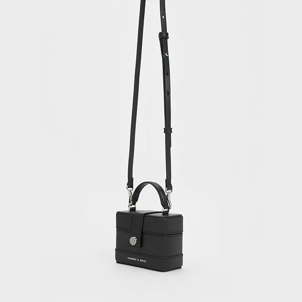 Túi Xách Nữ Charles & Keith CNK Mini Bronte Contrast Trim Top Handle Bag 50701327 Màu Đen