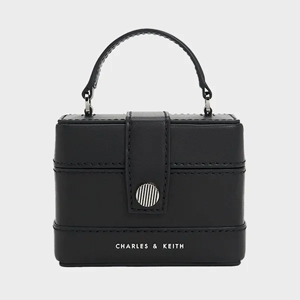 Túi Xách Nữ Charles & Keith CNK Mini Bronte Contrast Trim Top Handle Bag 50701327 Màu Đen