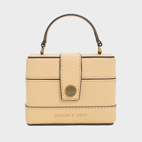 Túi Xách Nữ Charles & Keith CNK Mini Bronte Contrast Trim Top Handle Bag 51210040 Màu Beige