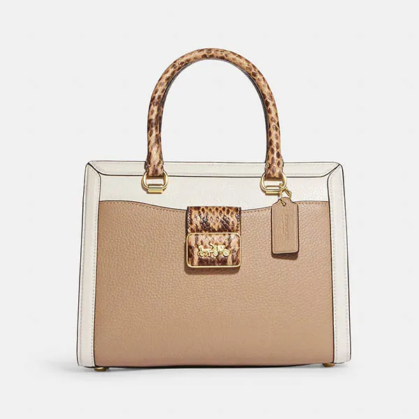 Túi Xách Nữ Coach Grace Carryall In Colorblock CD484 Gold/Taupe Multi Màu Nâu Trắng - Túi xách - Vua Hàng Hiệu