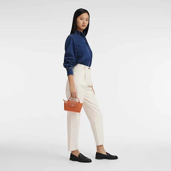 Túi Xách Nữ Longchamp Le Pliage Green Pouch With Handle 34175919P69 Màu Cam - Túi xách - Vua Hàng Hiệu