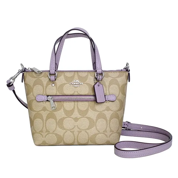 Túi Xách Nữ Coach Mini Gallery Crossbody In Signature Canvas Màu Be Phối Tím
