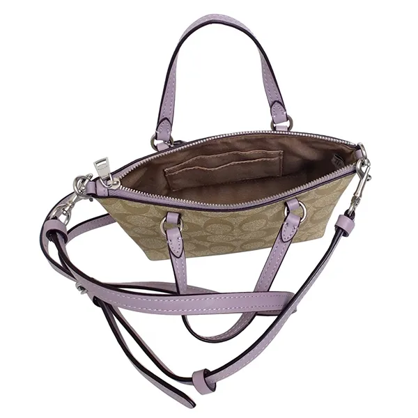 Túi Xách Nữ Coach Mini Gallery Crossbody In Signature Canvas Màu Be Phối Tím