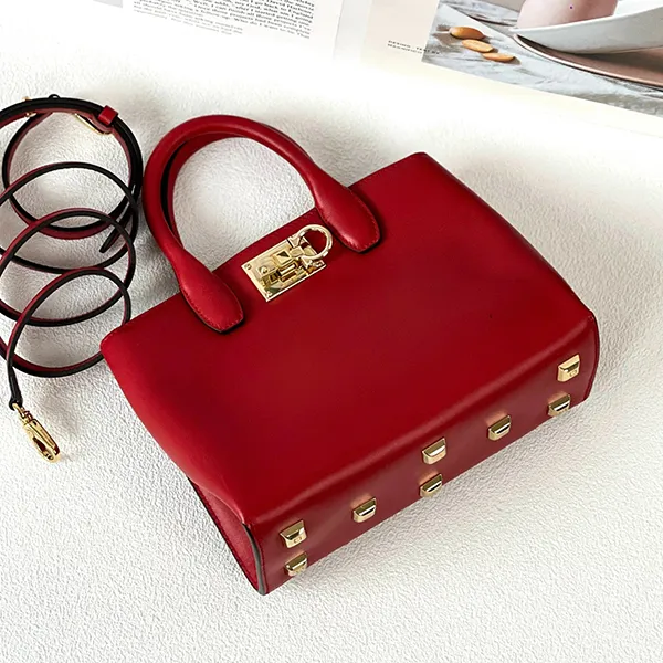 Túi Xách Tay Nữ Salvatore Ferragamo Studio Box Satchel Leather Small Màu Đỏ