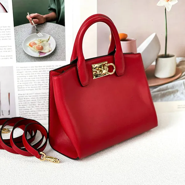 Túi Xách Tay Nữ Salvatore Ferragamo Studio Box Satchel Leather Small Màu Đỏ