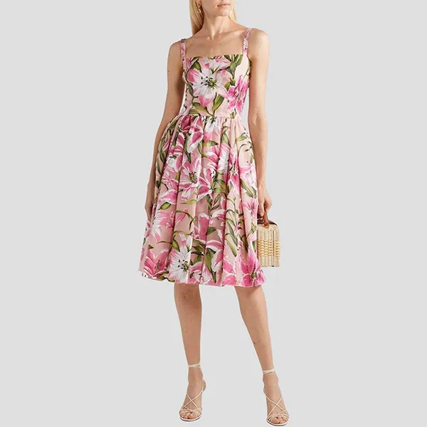 Váy Nữ Dolce & Gabbana D&G Pink With Fioral Printed F6D4ST HHMQS HFXX8 Màu Hồng