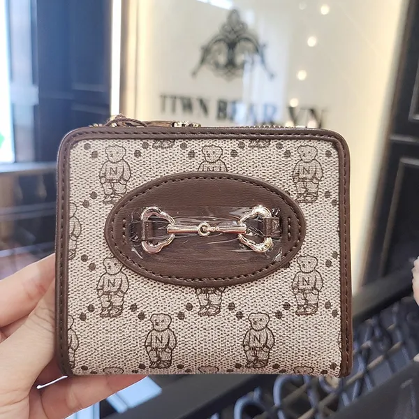 Ví Gập Nữ TTWN BEAR TT2377 Xám Viền Nâu