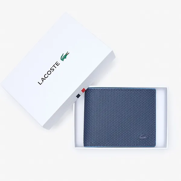 Ví Nam Lacoste Men's Chantaco Piqué Leather 3 Card Wallet NH2824CEK39 Màu Xanh Đen
