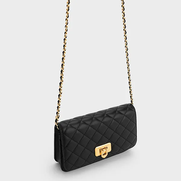 Ví Nữ Charles & Keith CNK Cressida Push-Lock Clutch - Black CK2-70160131 Màu Đen