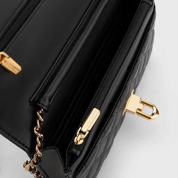 Ví Nữ Charles & Keith CNK Cressida Push-Lock Clutch - Black CK2-70160131 Màu Đen