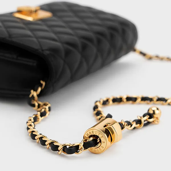 Ví Nữ Charles & Keith CNK Cressida Push-Lock Clutch - Black CK2-70160131 Màu Đen