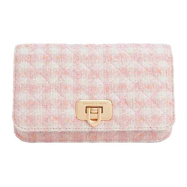 Ví Nữ Charles & Keith CNK Cressida Tweed Push-Lock Clutch - Pink 70160131-1 Màu Hồng
