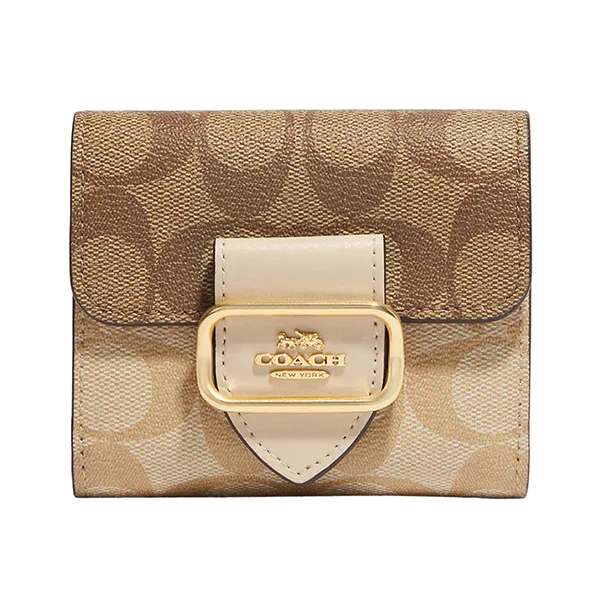 Ví Nữ Coach Small Morgan Wallet In Blocked Signature Canvas CH387 Màu Kem Nâu