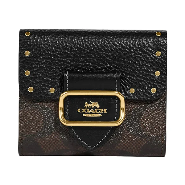 Ví Nữ Coach Small Morgan Wallet In Colorblock Signature Canvas With Rivets CF471 Màu Đen - Túi xách - Vua Hàng Hiệu