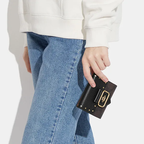 Ví Nữ Coach Small Morgan Wallet In Colorblock Signature Canvas With Rivets CF471 Màu Đen - Túi xách - Vua Hàng Hiệu