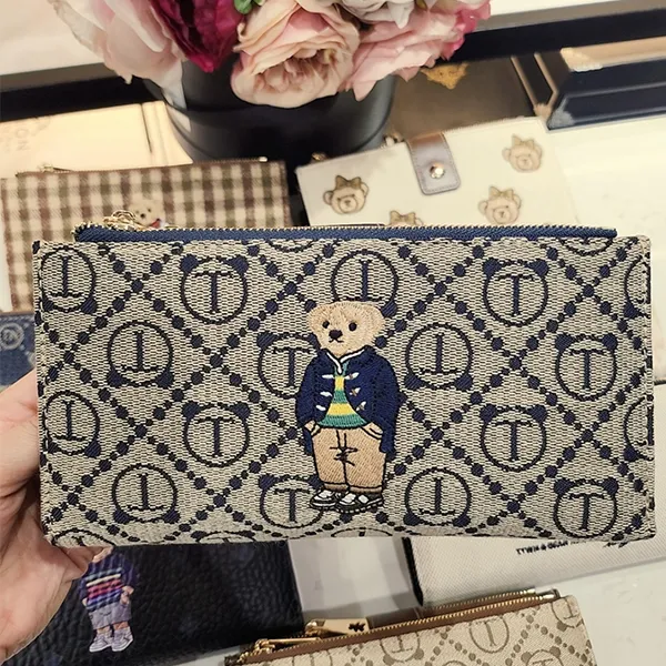 Ví Nữ TTWN BEAR Họa Tiết Lưới TT2446 Màu Ghi Xanh