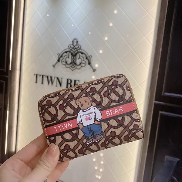 Ví Nữ TTWNBEAR Đựng Thẻ Kéo Khoá TT2195 TT2235 Nâu Sọc Hồng