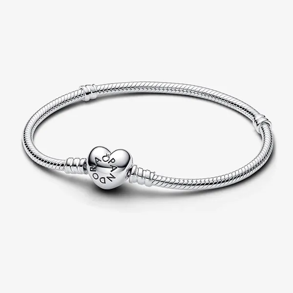 Vòng Đeo Tay Nữ Pandora Moments Heart Clasp Snake Chain Bracelet 590719 Màu Bạc Size 17