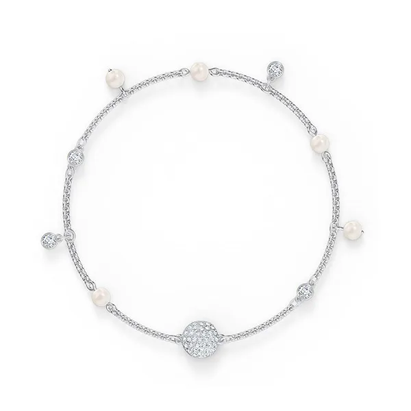 Vòng Đeo Tay Nữ Swarovski Remix Collection Delicate Pearl Strand Magnetic Closure, White, Rhodium Plated 5560661 Màu Bạc Size M