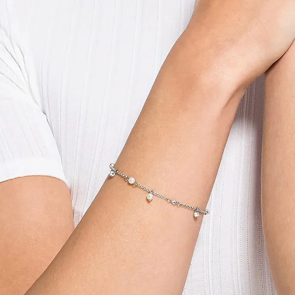 Vòng Đeo Tay Nữ Swarovski Remix Collection Delicate Pearl Strand Magnetic Closure, White, Rhodium Plated 5560661 Màu Bạc Size M