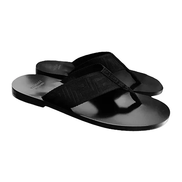 Dép Xỏ Ngón Versace Greek Key Canvas Sandals Màu Đen Size 41