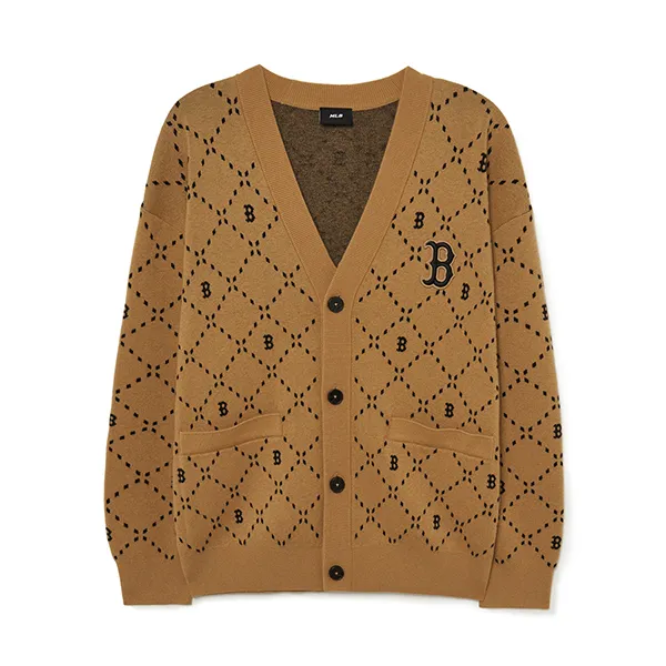 Áo Cardigan MLB Monogram Boston Red Sox 3AKCM0134-43CAL Màu Nâu
