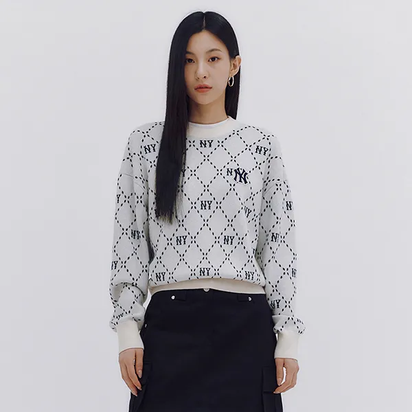 Áo Len Sweater Nữ MLB Monogram New York Yankees 3FKPM0134-50CRD Màu Trắng Kem - Thời trang - Vua Hàng Hiệu