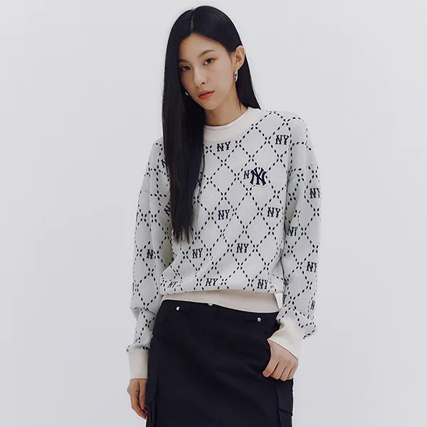 Áo Len Sweater Nữ MLB Monogram New York Yankees 3FKPM0134-50CRD Màu Trắng Kem - Thời trang - Vua Hàng Hiệu