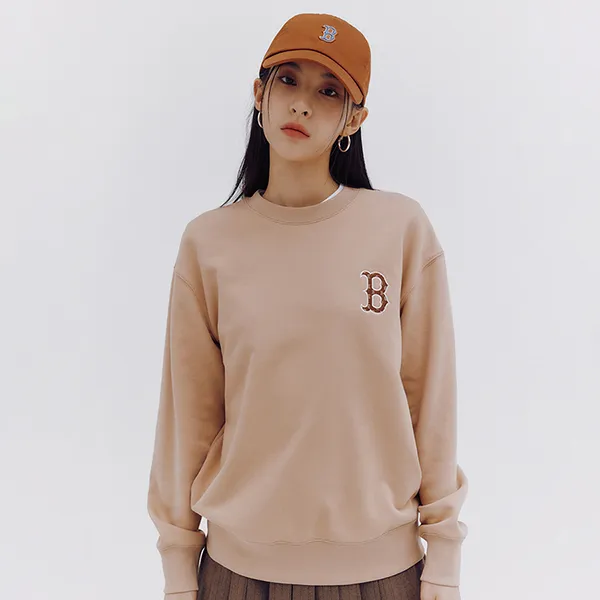 Áo Nỉ Sweater MLB Monogram Big Lux Overfit Boston Red Sox 3AMTM1234-43BGS Màu Be - Thời trang - Vua Hàng Hiệu