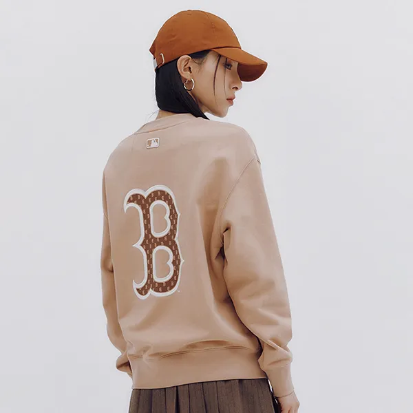 Áo Nỉ Sweater MLB Monogram Big Lux Overfit Boston Red Sox 3AMTM1234-43BGS Màu Be - Thời trang - Vua Hàng Hiệu