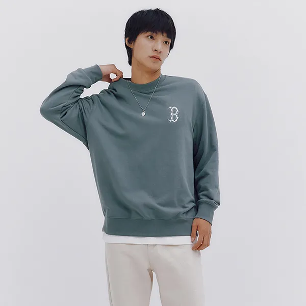 Áo Nỉ Sweater MLB Monogram Big Lux Overfit Boston Red Sox 3AMTM1234-43GRD Màu Xám